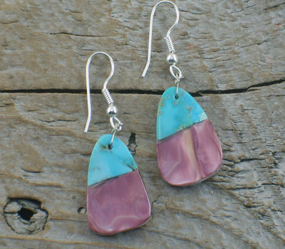 Native American Earrings Spiney Oyster Slab w/ Turquoise 